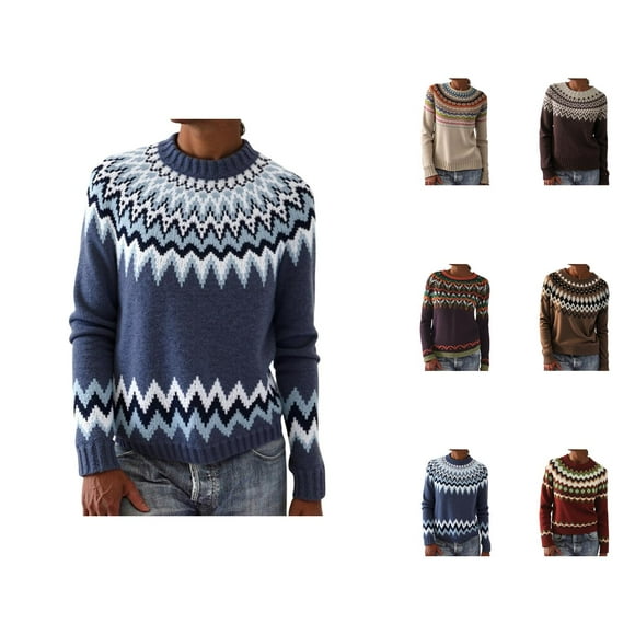 Sweaters for Women 2025 Vintage Fair Isle Long Sleeve Crewneck Pullover Sweater Casual Loose Fall Winter Tops