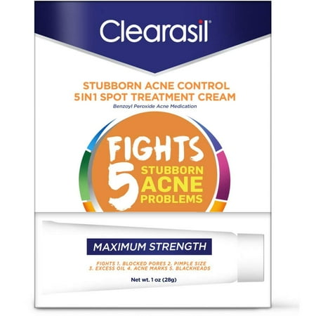 Clearasil Stubborn Acne Control 5 in 1 Spot Treatment Cream, 1 oz