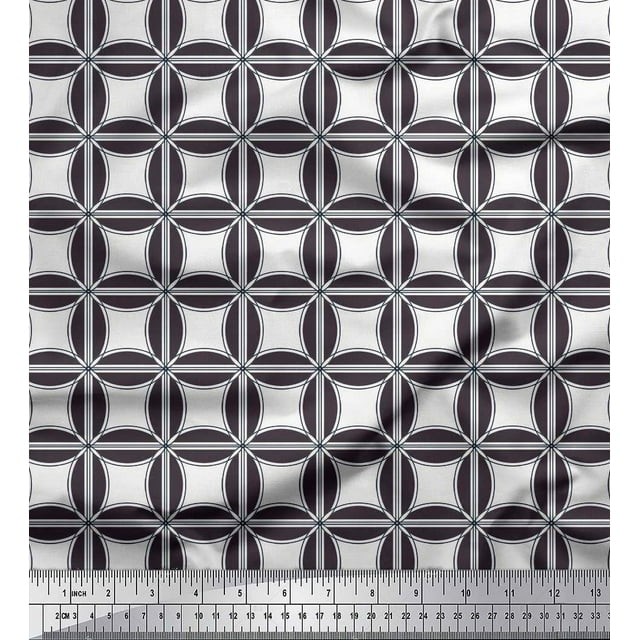 Soimoi Poly Georgette Fabric Semi Circle & Square Geometric Printed Fabric 1 Yard 42 Inch Wide