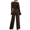 thumbnail image 3 of Doublju Womens Sexy Deep V Neck Long Sleeve Wrap Drawstring Waist Corset Lace Up Jumpsuit, 3 of 4