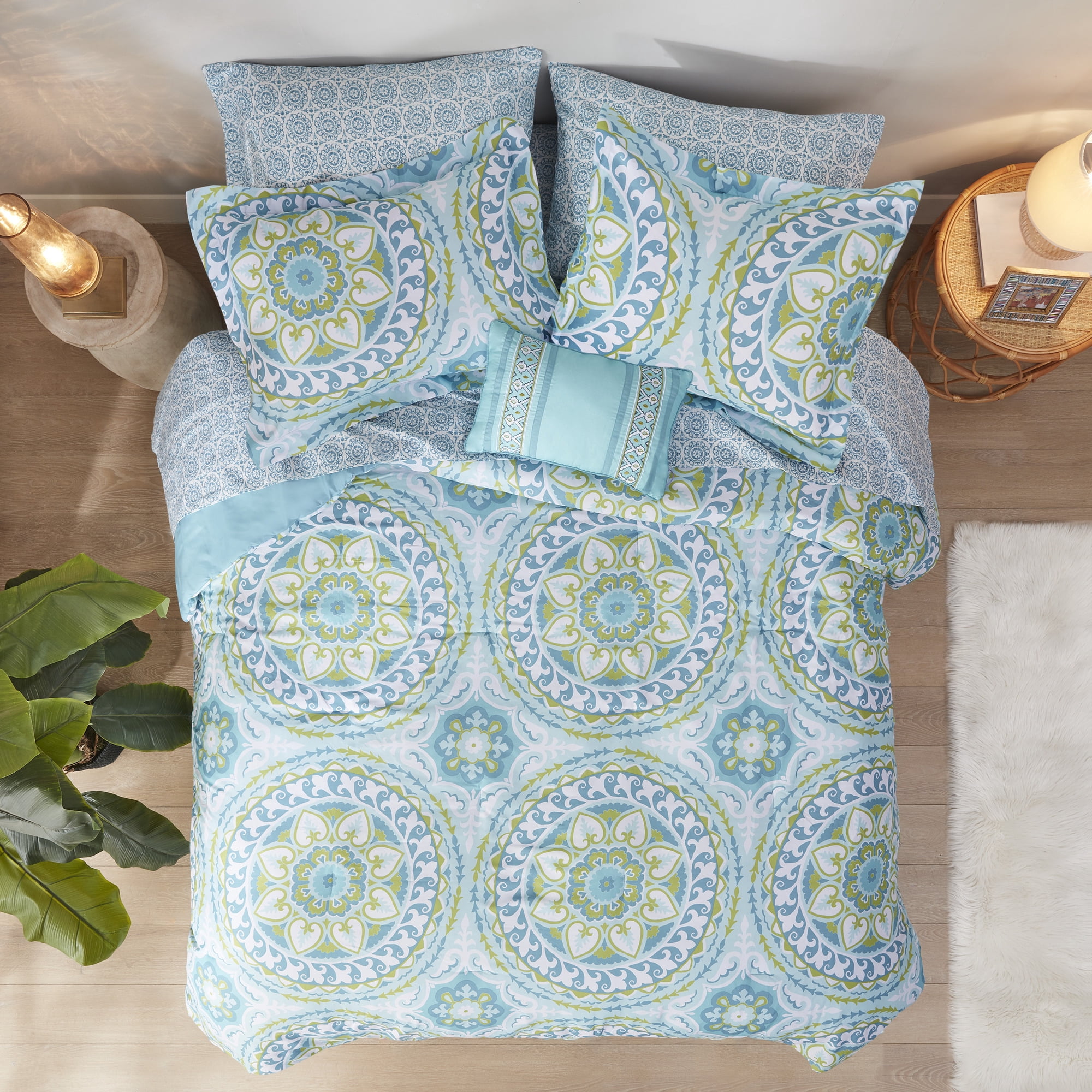 Home Essence Nepal Bed in a Bag Comforter Bedding Set, Blue, Full