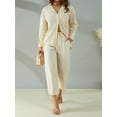 thumbnail image 5 of Liacowi Women Tops Pants Suit Plus Size Long Sleeve Buttons Lapel Shirt Long Pants Linen Sets for Women 2 Piece S-5XL, 5 of 9