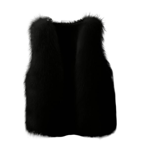 SMihono Women Fall Vest Faux Fur Coat Warm Jacket Large Size Sleeveless Coat V Neck Faux Fur Gilet Winter Causal Coat Waistcoat Black 8