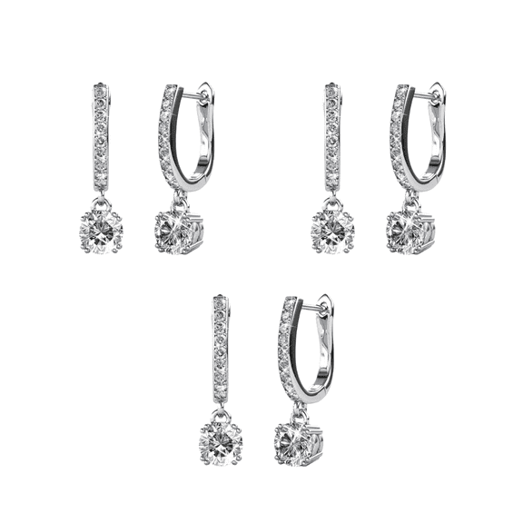 Cate & Chloe Pack of 3 - McKenzie 18k White Gold Plated Drop Dangle Earrings with Swarovski Crystals