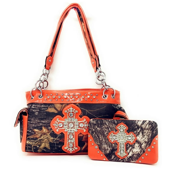 Western Rhinestone Camouflage Handbag With Matching Wallet In Multi Collections