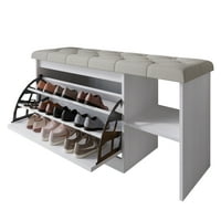 Deals on Castle Place Upholstered 41-inchL x 22-in H Bench with Shoe Storage