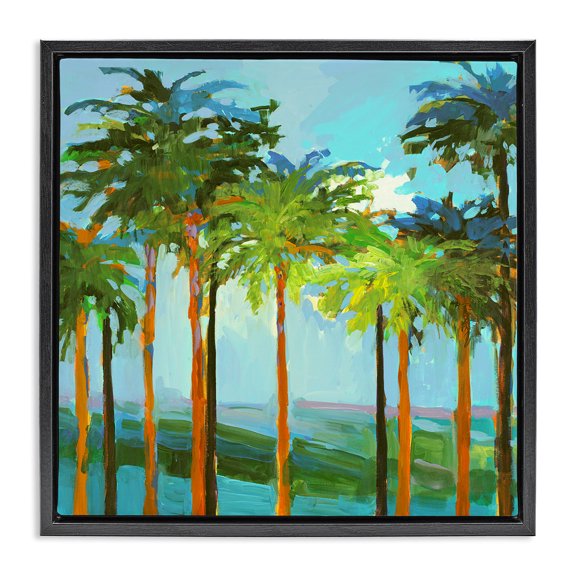 Stupell Industries Tall Palms Abstraction Coastal Painting Black Floater Framed Canvas Art Print Wall Art, 18 x 18