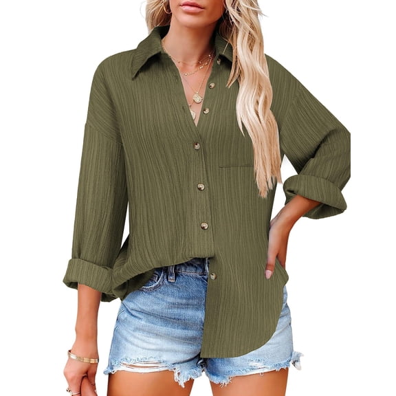 Zeagoo Button Down Tops for Women Business Casual Tops Blouses with Pockets Textured Collared Work Shirt