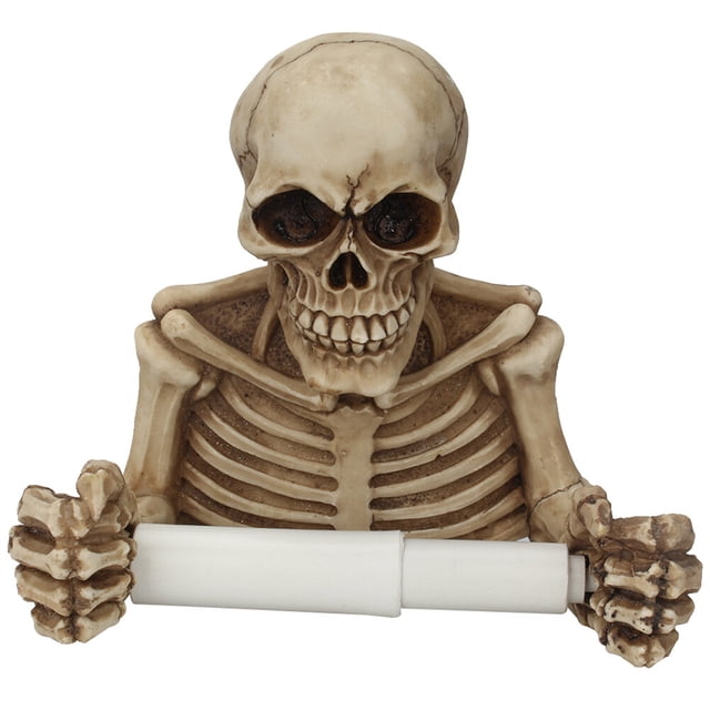 Soporte de papel higiénico decorativo esqueleto de resina decoración de baño de Halloween montaje en pared organizador de baño de almacenamiento de papel