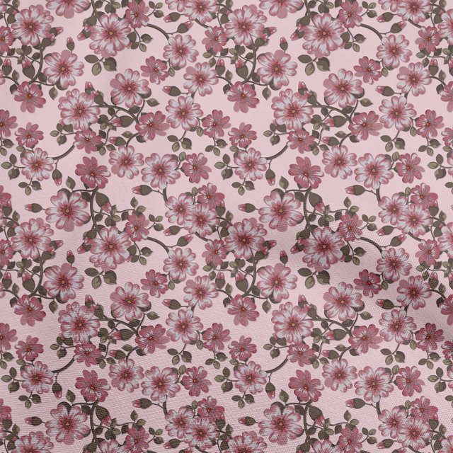 oneOone Polyester Spandex Light Pink Fabric Floral Craft Projects Decor Fabric Printed By The Yard 56 Inch Wide