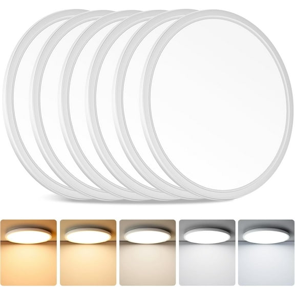 Nordic Hygge White LED Flush Mount Ceiling Light Fixture, 12 Inch, 6 Pack