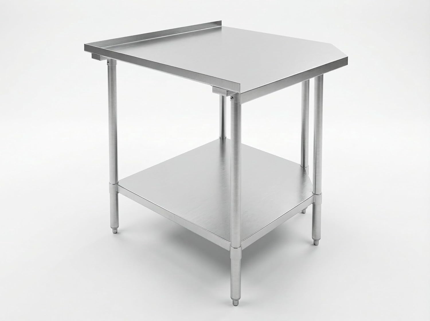 Stainless Steel Corner Work Table 30" x 30" with Backsplash & Galvanized Undershelf, 5-Leg Support Commercial Prep Table for Restaurant Kitchen