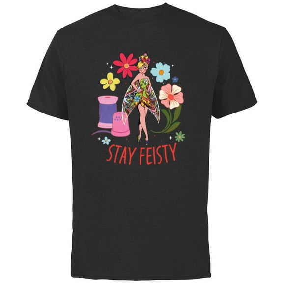 Disney Princess Tinker Bell Stay Feisty - Short Sleeve Cotton T-Shirt for Adults - Customized-Black
