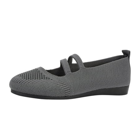 KELINFONG Womens Casual Single Shoes Knit Mesh Low Wedge Flats Ballet Dance Shoes Walking Shoes