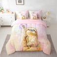 thumbnail image 2 of Castle Fairy Cute Sloth Bedding Comforter Set 7pcs for Preppy Child,Floral Dandelion Queen Bedding Sets Super Cozy,Cartoon Flower Animal Queen Sheet Sets,Gradient Home Decor,Reversible, 2 of 8