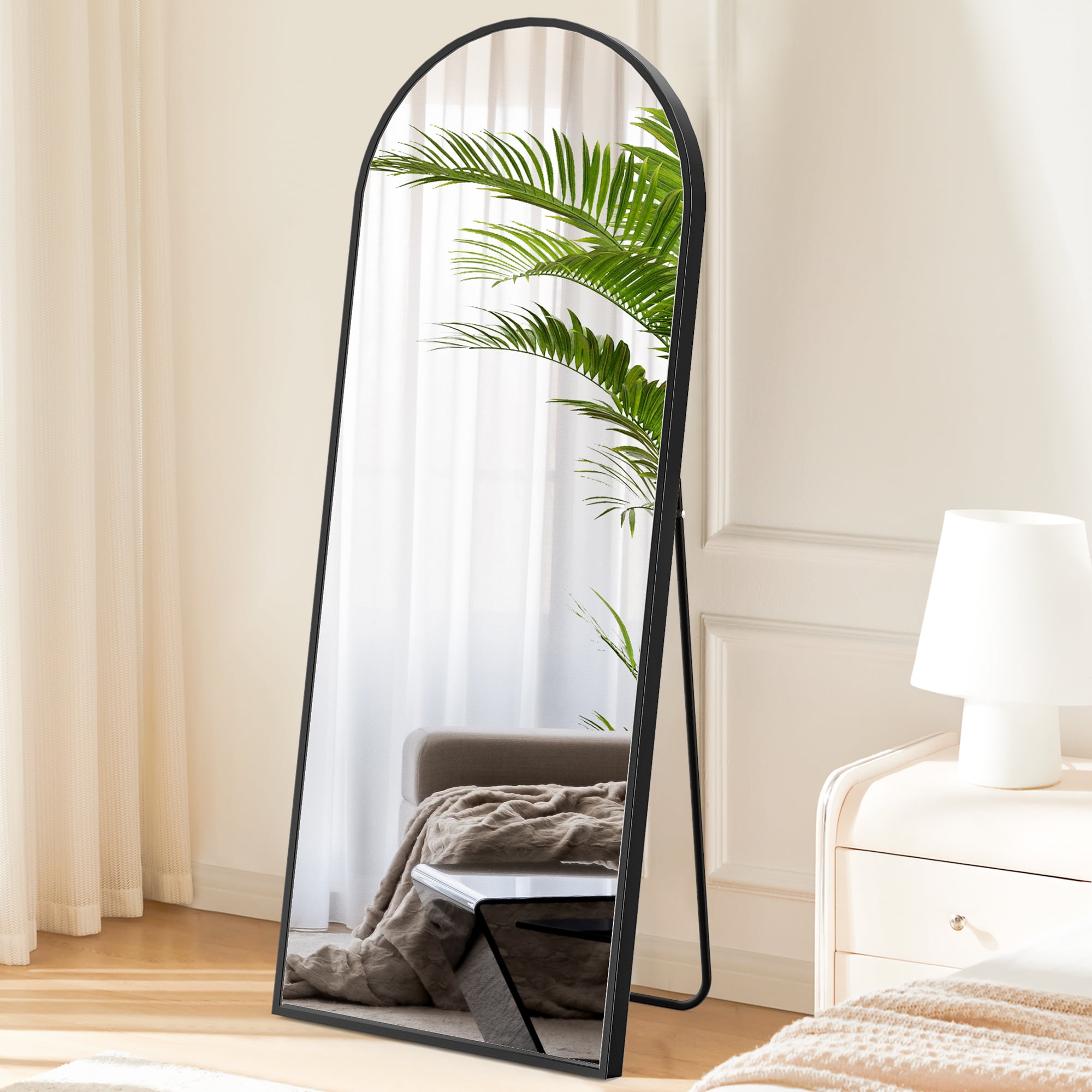 MAYEERTY 64"x21" Arched Full-Length Mirror - Floor Standing Full-Body Mirror, Black