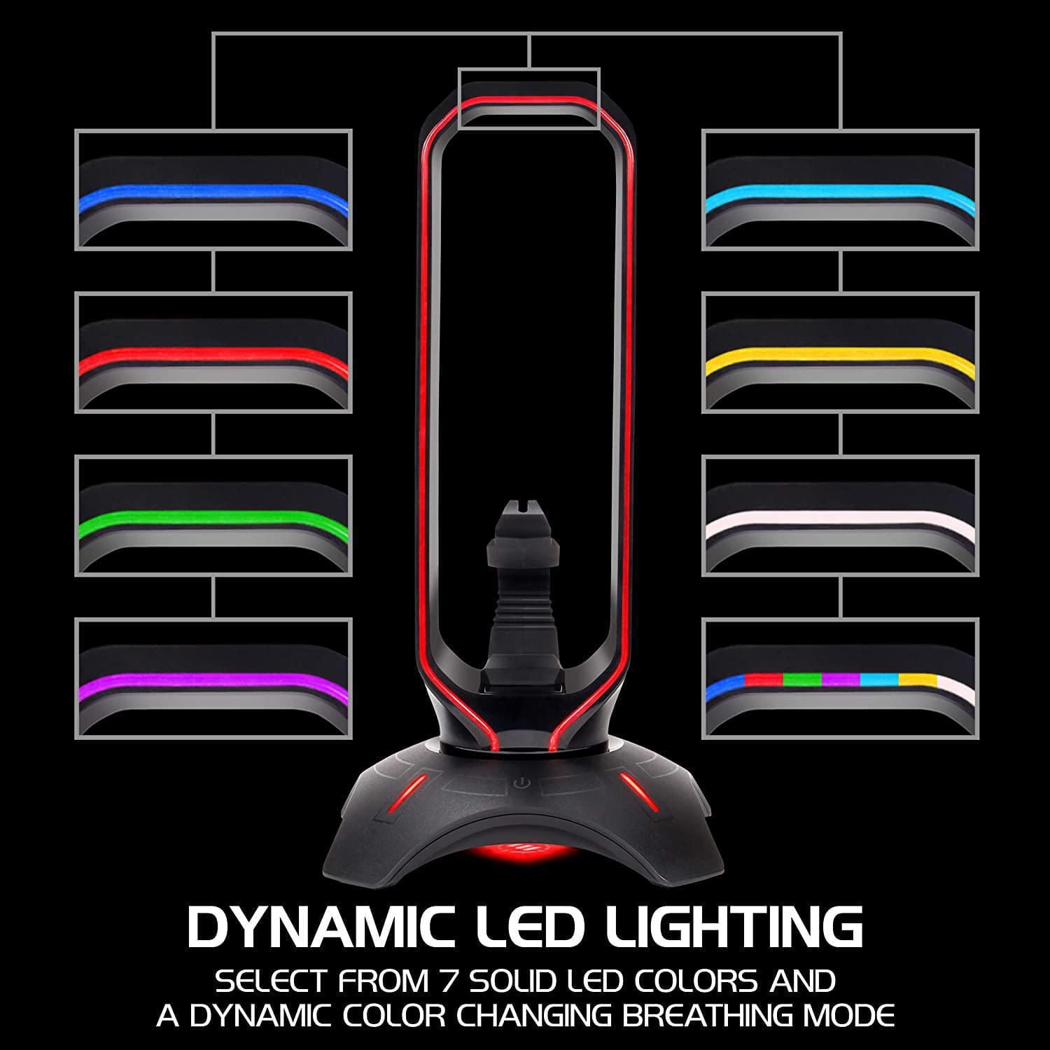 ENHANCE Gaming Headset Stand - LED Headphone Hanger with Mouse Bungee and 2 Port USB Hub