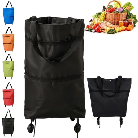 2-in-1 Foldable Shopping Cart, Portable Shopping Cart Foldable Grocery Trolley Lightweight with Wheels, Zip Expansion