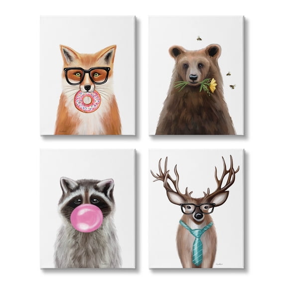Stupell Industries Quirky Woodland Animal Portraits Graphic Art Gallery Wrapped Canvas Print Wall Art, Set of 4, Design by Elizabeth Tyndall