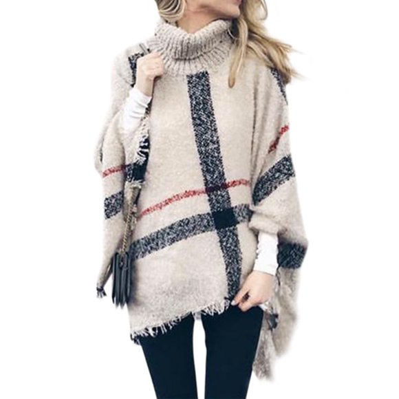 Bauzuoyo Cape pour femme avec manches chauve-souris et ceinture, poncho élégant, col roulé, couleur unie, avec boutonnière, manteau en laine chaud