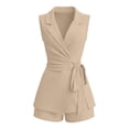 thumbnail image 6 of Likimi Womens Two Piece Set Solid Color Sleeveless V Neck Summer Vest With Shorts Fashion Comfort Outfit Set Beige Size S, 6 of 6