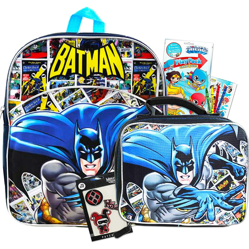 Batman Backpack with Lunch Box for Toddlers Kids Bundle Set Deluxe 11