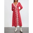 thumbnail image 6 of Women's Summer Embroidered Dress 3/4 Sleeve V-Neck Tie Tunic Waist Long Dress for Beach, Party, 6 of 10