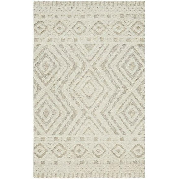 8' X 10' Ivory And Tan Wool Geometric Tufted Handmade Stain Resistant Area Rug