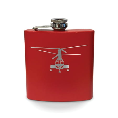 

CH-46 Sea Knight Flask 6 oz - Laser Engraved - Stainless Steel - Drinkware - Bachelor Bachelorette Party - Bridal Shower Gifts - Camping - Pocket Hip - ch46 helicopter - Red