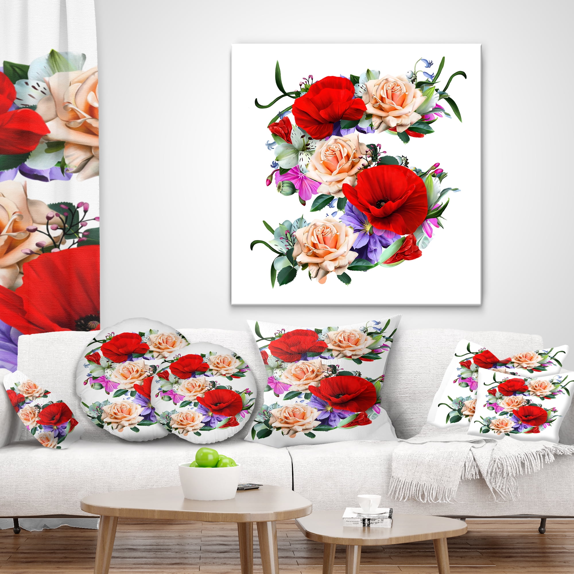 Designart Floral Figure with Variety of Flowers - Floral Throw Pillow - 16x16