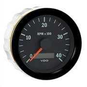 VDO Vision Black 4,000 RPM 3-3/8 Tachometer w/Hourmeter - 12/24V
