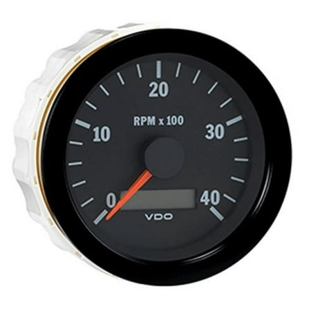 VDO Vision Black 4,000 RPM 3-3/8 Tachometer w/Hourmeter - 12/24V