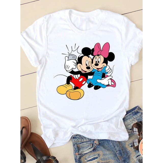 Disney Print Lovely Trend 90s Clothing Mickey Mouse Tee Shirt Casual Fashion Women Cartoon Graphic Short Sleeve T-shirtsS Gao Jinjia LED