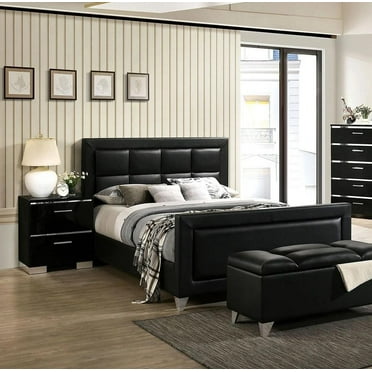 Contemporary Black Solid Wood King Bedroom Set 3pcs FOA CM7913 Menkar