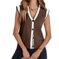 thumbnail image 4 of Sleeveless V Neck Womens Button Down Cap Sleeve Sweater Vest Color Block Knit Tank Tops, 4 of 6