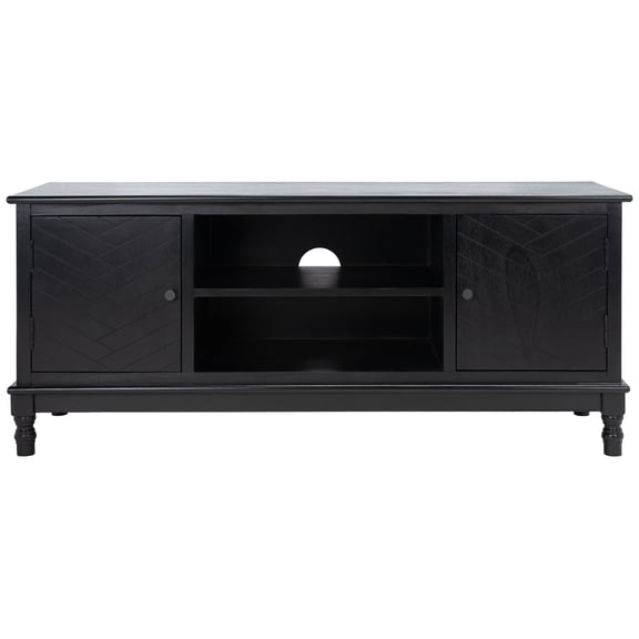 SAFAVIEH Magnolia Mid-Century 2 Door 2 Shelf Media Stand, Black (47.3 in. W x 15.8 in. D x 20 in. H)