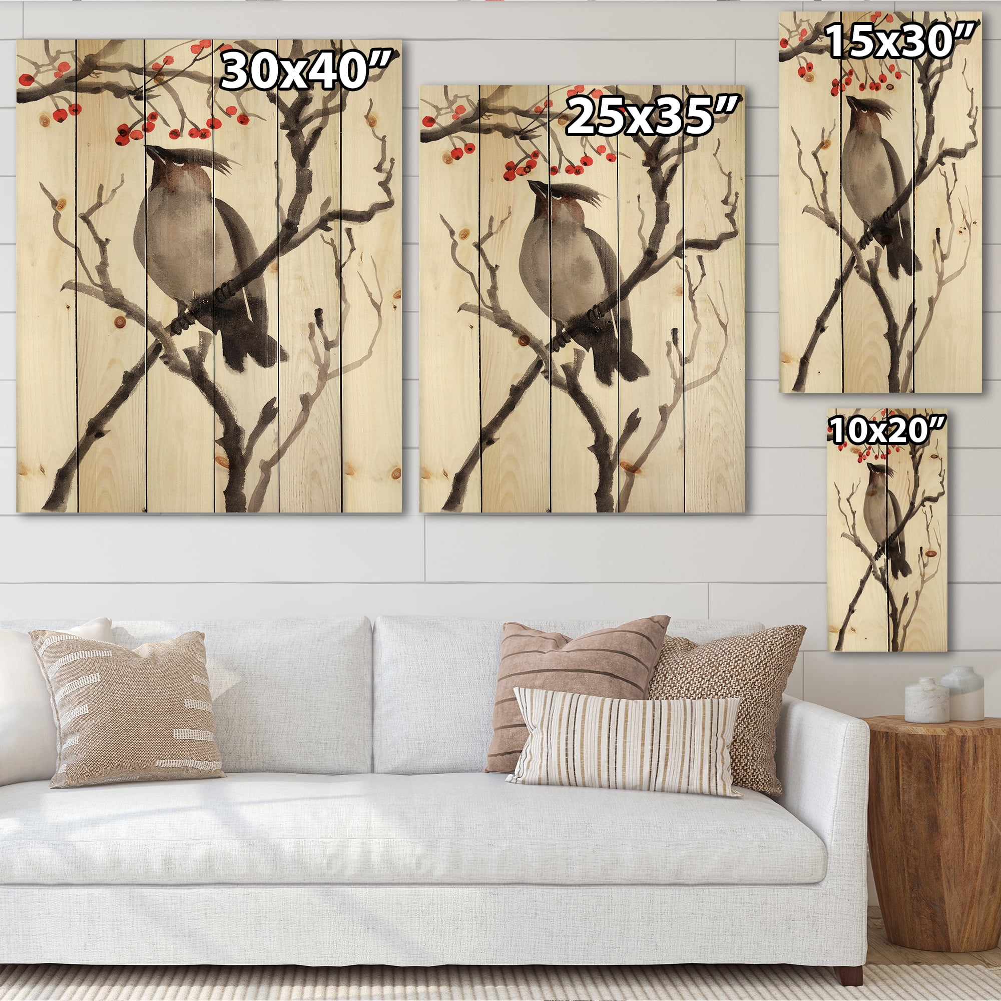 Designart 'Ancient Australian Bird Illustrations III' Traditional Print on Natural Pine Wood