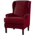 thumbnail image 1 of 2 Piece Stretch Wingback Chair Cover Jacquard Wing Chairs Slipcover with Elastic Bottom Red One Size, 1 of 8