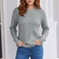thumbnail image 2 of Cable Knit Sweaters for Women Trendy Fall Winter Loose Fit Crewneck Pullover Solid Color Casual Long Sleeve Tops (XL, Gray), 2 of 7