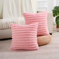 thumbnail image 6 of Wehilion Striped Decorative Throw Pillow Covers 18x18 Inch Set of 2,Square Spring Decorations Couch Pillow Case,Soft Cozy Faux Rabbit Fur & Velvet Back,Modern Home Decor for Bed, 6 of 6