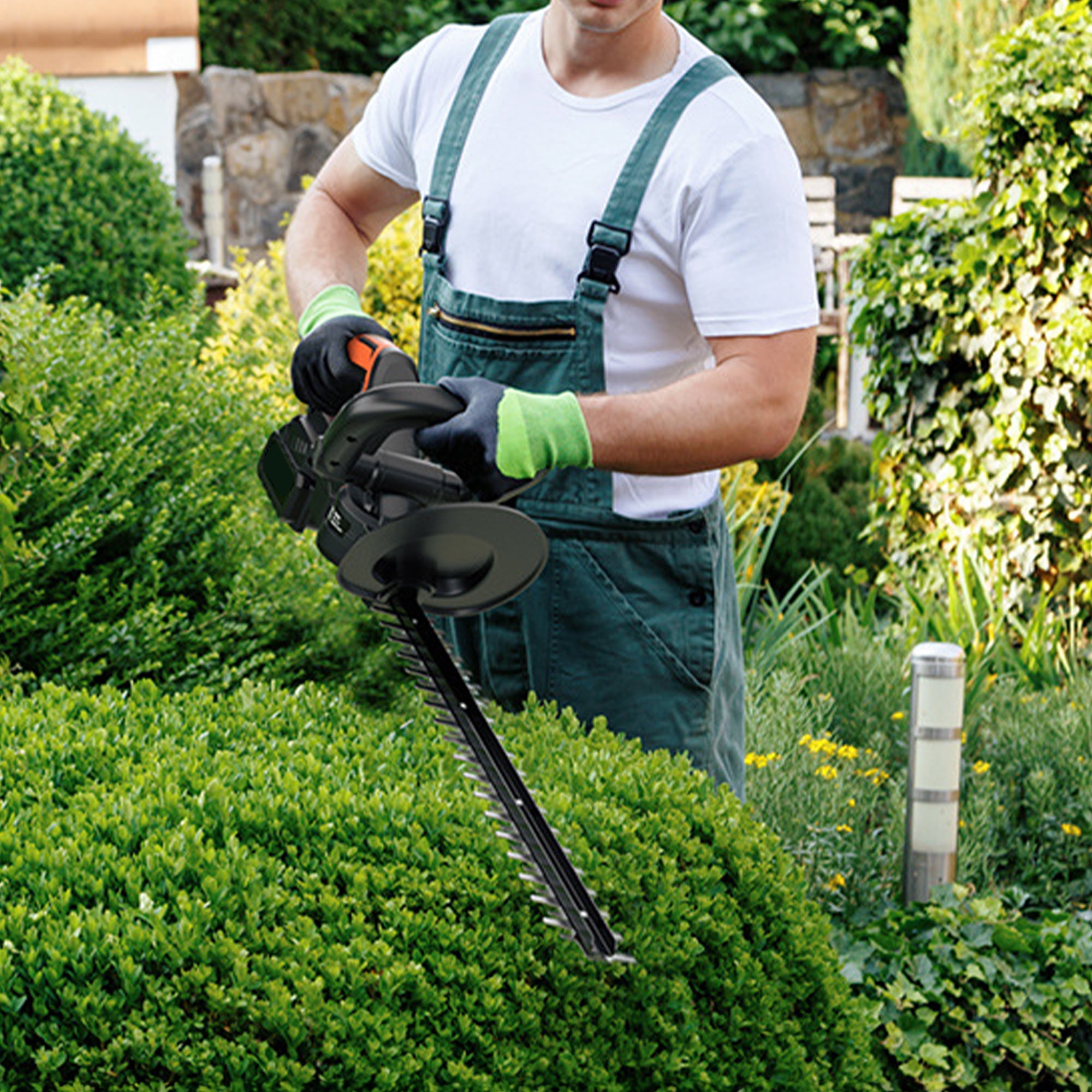 Hedge Trimmer Cordless , HDJ 21-Inch Steel Blade Max Cordless Hedge Trimmer with 2 Battery and Fast Charger, Electric Hedge Trimmer Cordless, Black and Orange