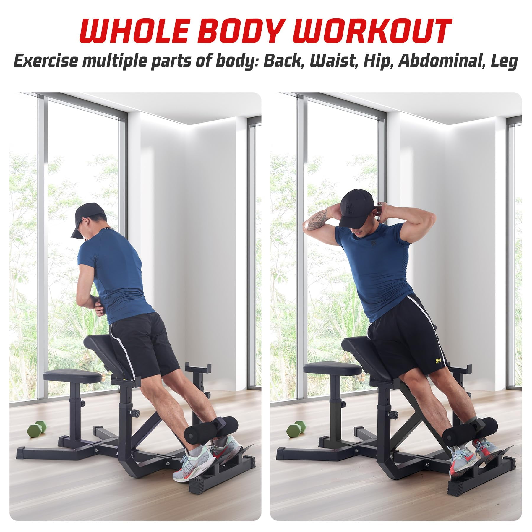 TROPOW 2-In-1 Roman Chair & Preacher Curl Bench Multi-Function Heavy-Duty Hyperextension Bench for Arms, Ab, Back, Glute & Leg Extension with Adjustable Height Exercise Equipment