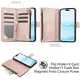 thumbnail image 5 of Wallet Case Compatible with iPhone 16, Premium PU Leather Zipper Flip Folio Wallet RFID Blocking with Wrist Strap & Crossbody Strap Magnetic Closure Kickstand Protective Case, Rosegold, 5 of 9
