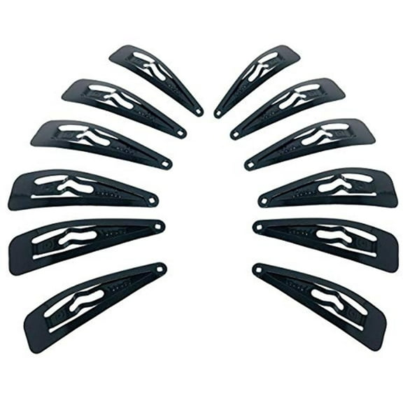 Parcelona French Medium Black Pack of 12 Clic Clac Metal Snap Hair Pins