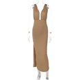 thumbnail image 4 of Vestido Dividido De Damas Vestido ajustado de noche para mujer Vestido sin espalda sexy con escote en V profundo (Caqui S) Cgtredaw para Mujer Caqui T M, 4 of 9