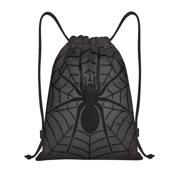Fotbe Black Spider On Web 1 Bolsa Mochila con Cordón Estampada, Bolsa de Gimnasio Deportiva, Bolsa Cinch, Bolsa con Cordón para Hombres y Mujeres-Small