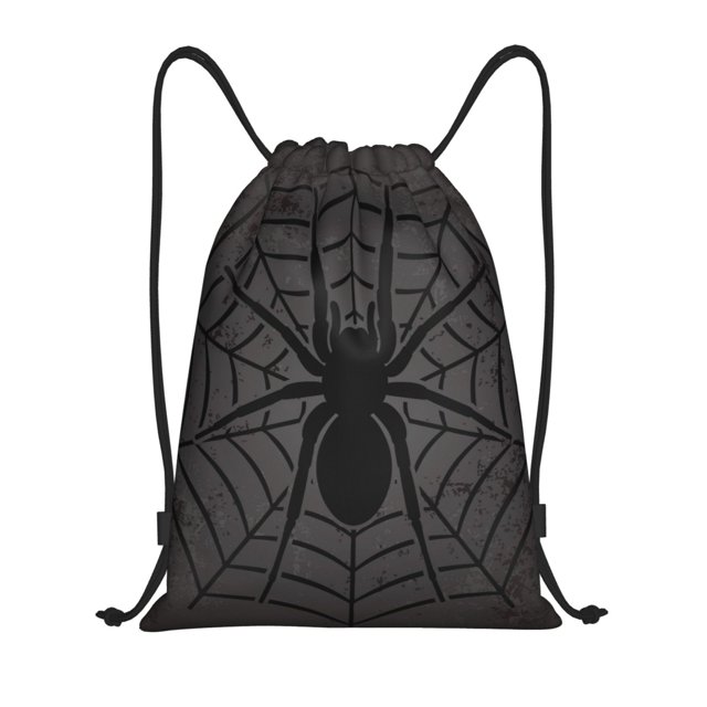 Fotbe Black Spider On Web 1 Bolsa Mochila con Cordón Estampada, Bolsa de Gimnasio Deportiva, Bolsa Cinch, Bolsa con Cordón para Hombres y Mujeres-Small