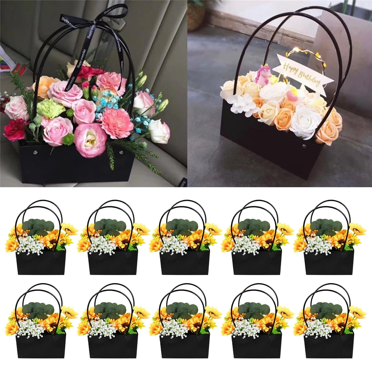 12 Pcs Craft Paper Gift Bags for Flower Bouquet Portable Florist Bouquet  Packaging Bag with Handle Flower Box for Arrangements Flower Bag Bouquet