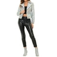 thumbnail image 2 of INSPIRE CHIC Women's Holographic Shiny Zipper Biker Metallic Jackets XS Silver, 2 of 7