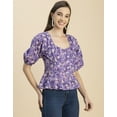 thumbnail image 3 of Moomaya Short Sleeves Sweetheart Neck Cotton Top - Women's Elegant Peplum Top, 3 of 9